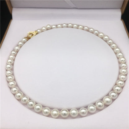 Freshwater pearl necklace 8-9.5 mm mother chain full bead necklace nearly round strong light micro-flaw