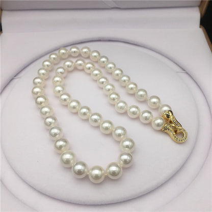 Freshwater pearl necklace 8-9.5 mm mother chain full bead necklace nearly round strong light micro-flaw