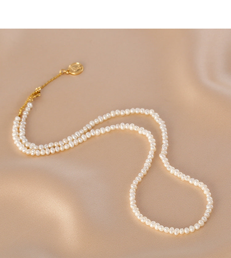 Natural pearl necklace, simple and exquisite irregular millet beads, tag necklace