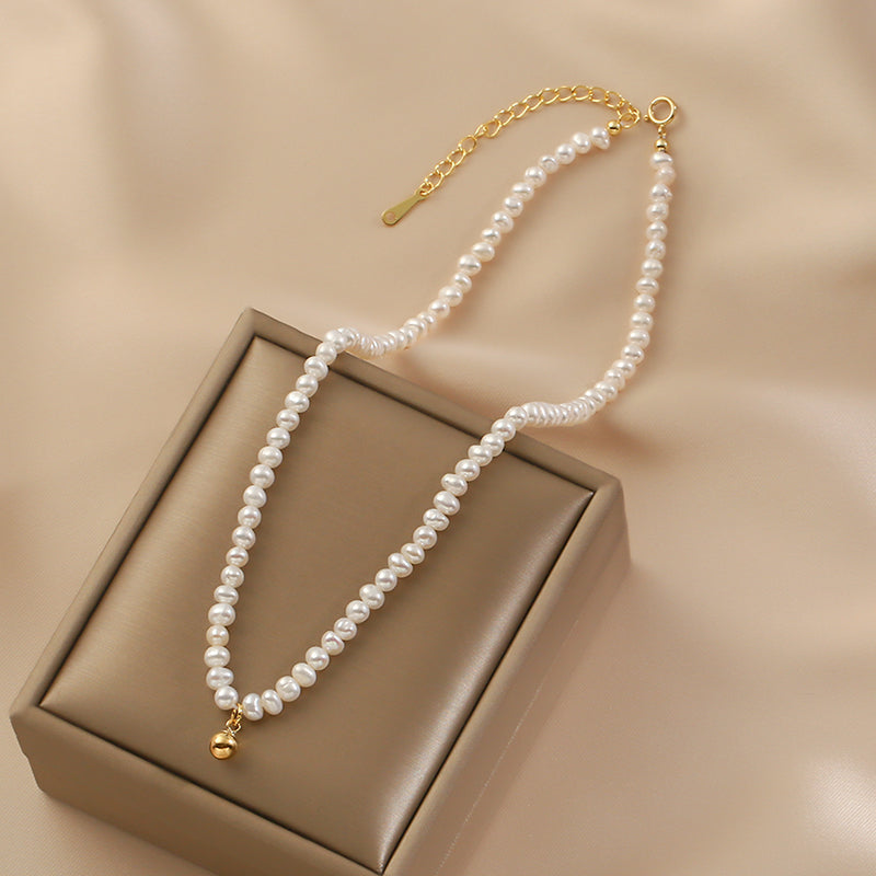 Natural Pearl Necklace Fashionable Retro Small Golden Bean Accessories
