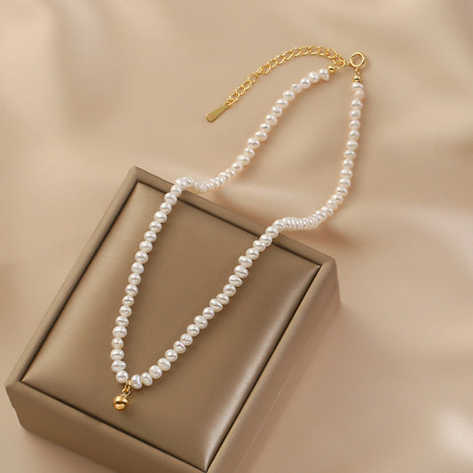 Natural Pearl Necklace Fashionable Retro Small Golden Bean Accessories