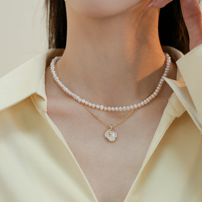 Double stacked natural freshwater pearl necklace female niche design rose pendant neck chain