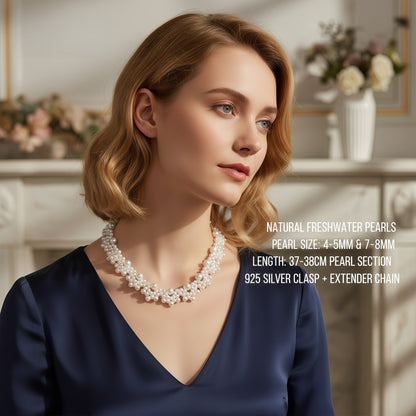 Hand-woven lace petal pearl necklace