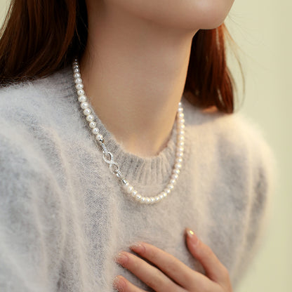 Natural freshwater pearl necklace women's 8-character buckle sweater chain