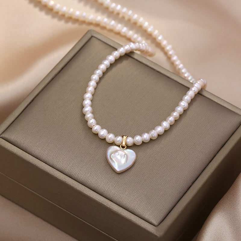 Natural Pearl Necklace, Personalized Design, Baroque Love Pendant, Neck Chain, Women's Chain