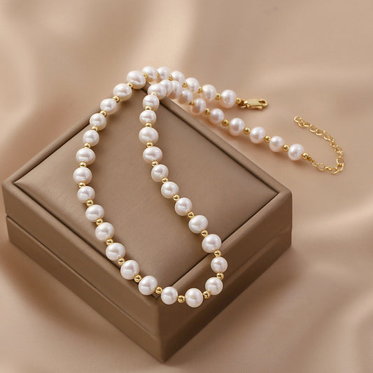 Natural freshwater pearl necklace fashion light luxury niche collarbone women's high sense original design beaded neck chain