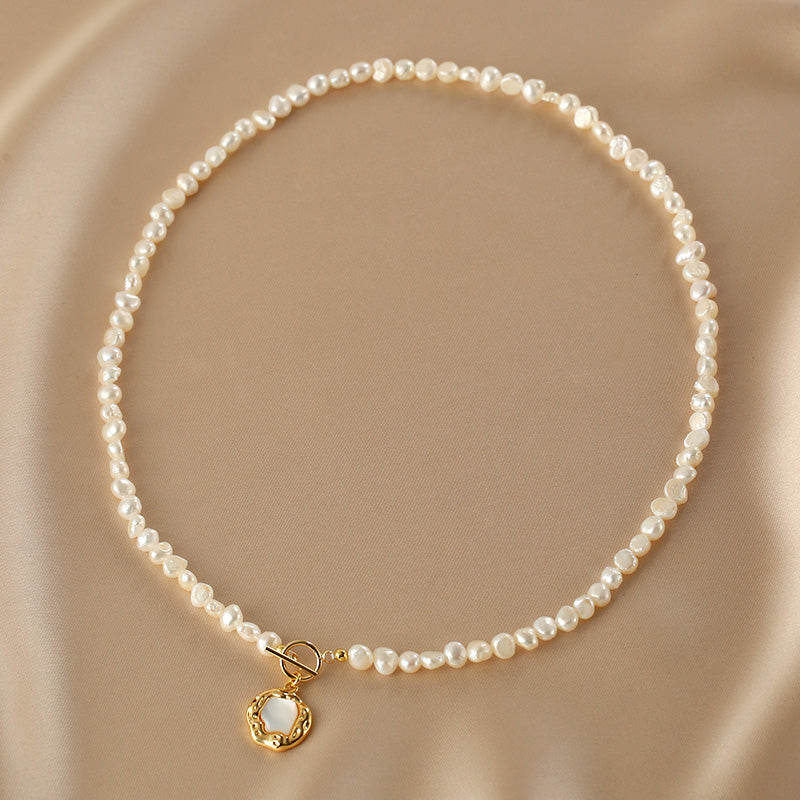 Baroque natural pearl necklace women's exquisite design OT buckle, shell pendant neck chain