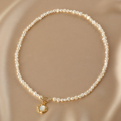 Baroque natural pearl necklace women's exquisite design OT buckle, shell pendant neck chain