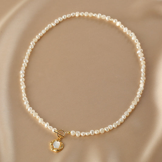 Baroque natural pearl necklace women's exquisite design OT buckle, shell pendant neck chain
