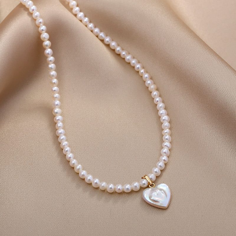 Natural Pearl Necklace, Personalized Design, Baroque Love Pendant, Neck Chain, Women's Chain