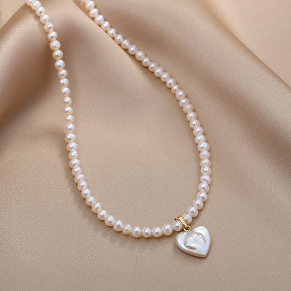 Natural Pearl Necklace, Personalized Design, Baroque Love Pendant, Neck Chain, Women's Chain