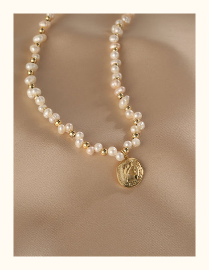 Natural Pearl Necklace Female, Clavicle Chain Vintage Irregular Sweater Chain