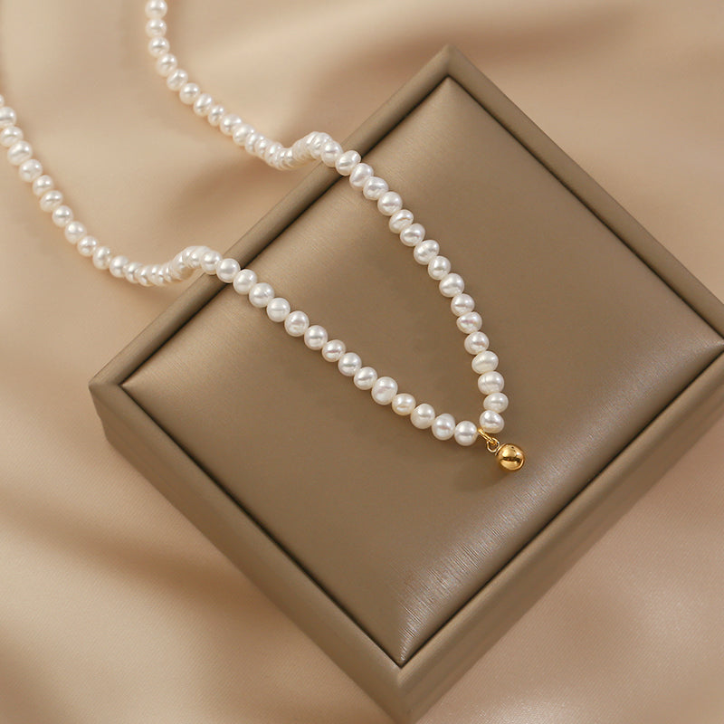 Natural Pearl Necklace Fashionable Retro Small Golden Bean Accessories