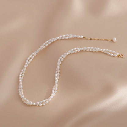 Small Rice Pearl Necklace Women's Double Layer 2025 New Wind Clavicle Chain