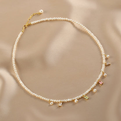 sweet natural pearl necklace small pearl colored crystal  chain
