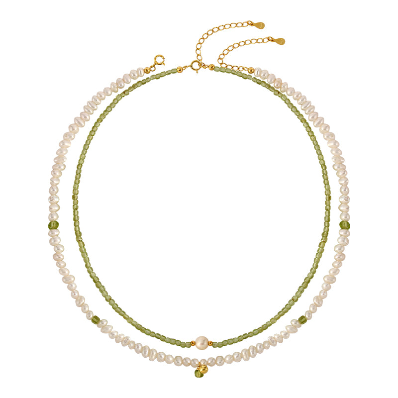 summer natural peridot freshwater pearls stacked necklace