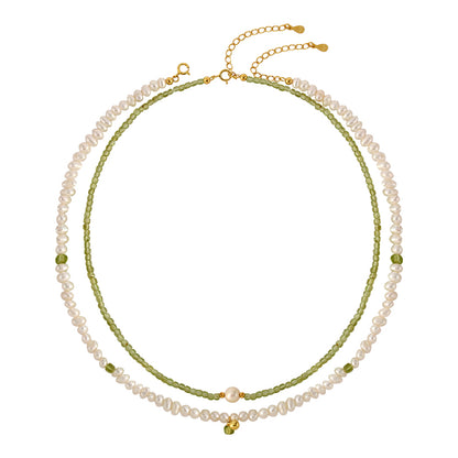 summer natural peridot freshwater pearls stacked necklace