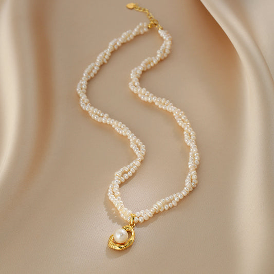 Natural Pearl Necklace Women'sDelicate Beads Double Layer Stacked, Neck Chain