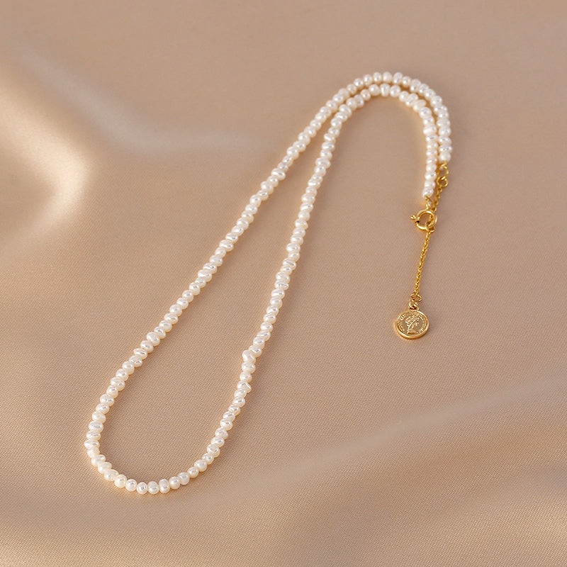 Natural pearl necklace, simple and exquisite irregular millet beads, tag necklace