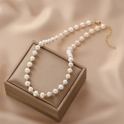 Natural freshwater pearl necklace fashion light luxury niche collarbone women's high sense original design beaded neck chain