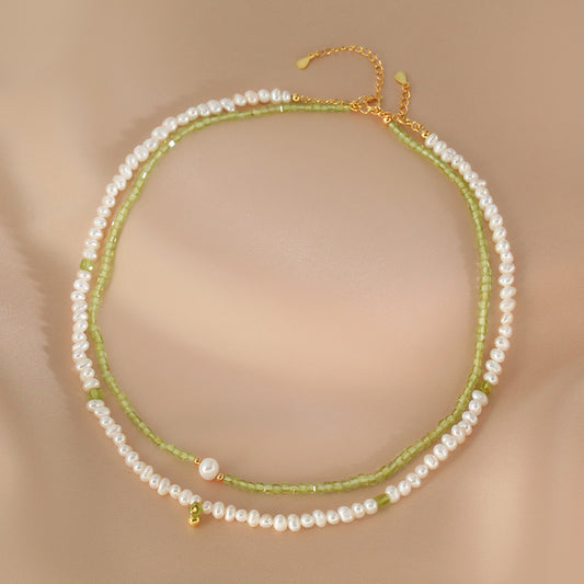 summer natural peridot freshwater pearls stacked necklace