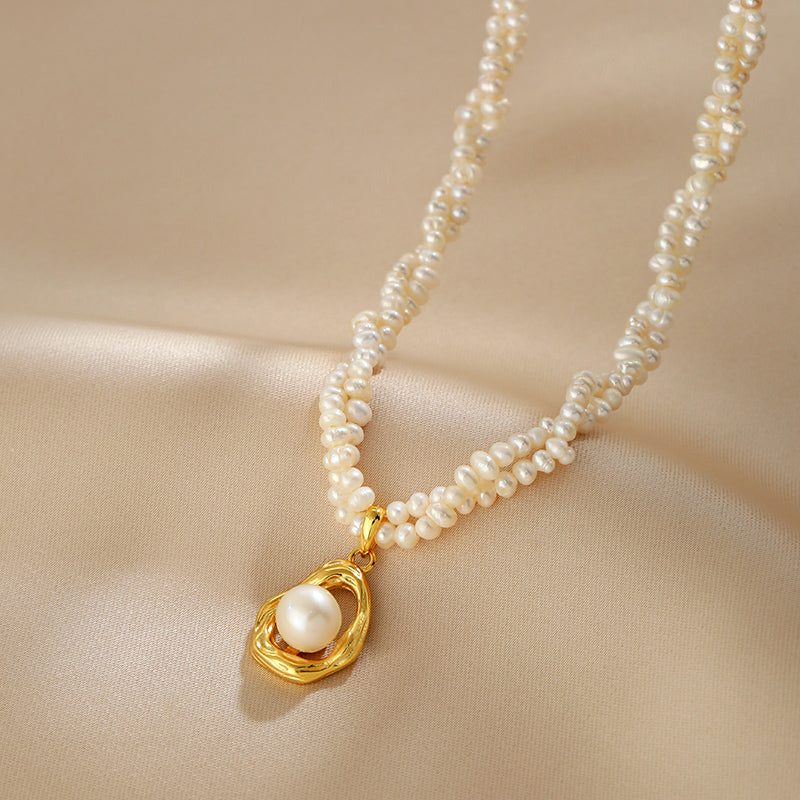 Natural Pearl Necklace Women'sDelicate Beads Double Layer Stacked, Neck Chain