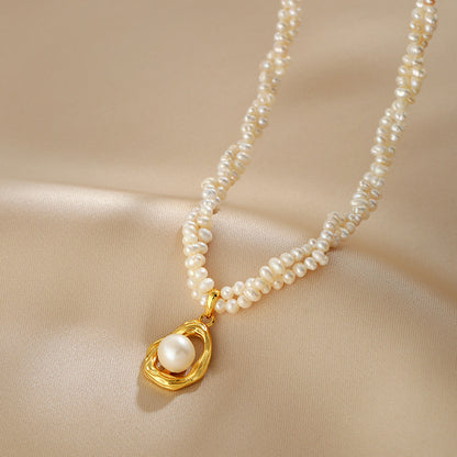 Natural Pearl Necklace Women'sDelicate Beads Double Layer Stacked, Neck Chain