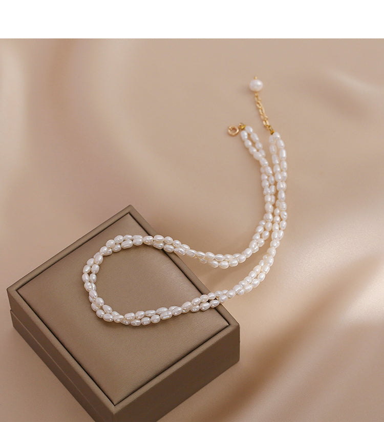 Small Rice Pearl Necklace Women's Double Layer 2025 New Wind Clavicle Chain
