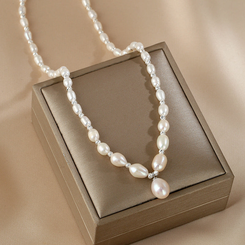 natural pearl necklace French high-end rice beads neck chain
