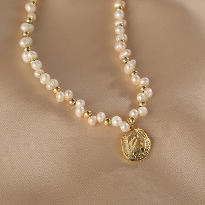 Natural Pearl Necklace Female, Clavicle Chain Vintage Irregular Sweater Chain