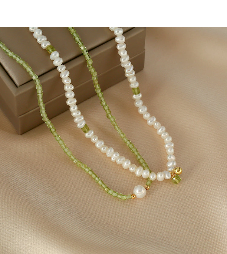 summer natural peridot freshwater pearls stacked necklace