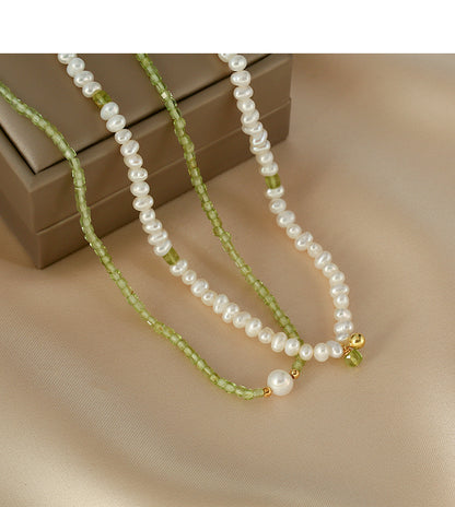 summer natural peridot freshwater pearls stacked necklace