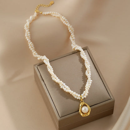 Natural Pearl Necklace Women'sDelicate Beads Double Layer Stacked, Neck Chain