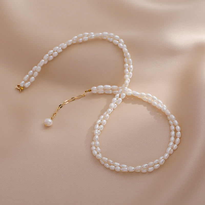 Small Rice Pearl Necklace Women's Double Layer 2025 New Wind Clavicle Chain