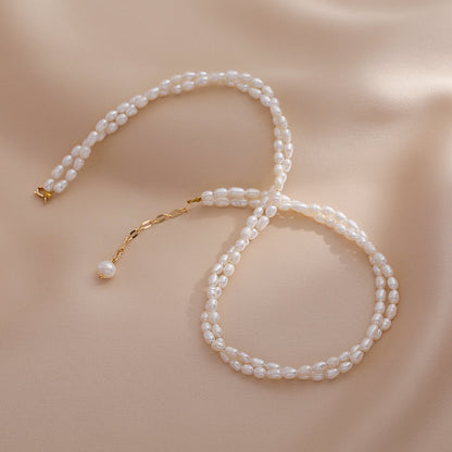 Small Rice Pearl Necklace Women's Double Layer 2025 New Wind Clavicle Chain