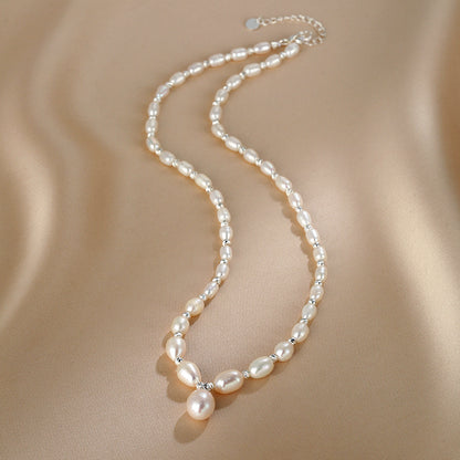 natural pearl necklace French high-end rice beads neck chain