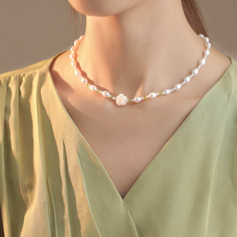 Women's Natural Freshwater Pearl Beaded Necklace Elegant Handmade Jewelry Gift