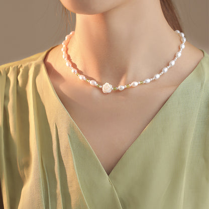 Women's Natural Freshwater Pearl Beaded Necklace Elegant Handmade Jewelry Gift