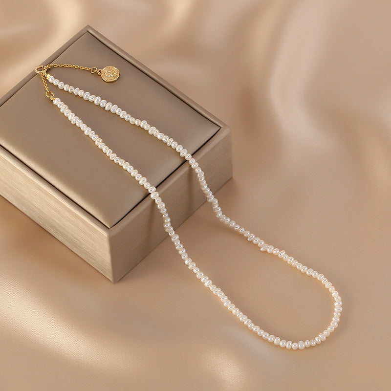 Natural pearl necklace, simple and exquisite irregular millet beads, tag necklace