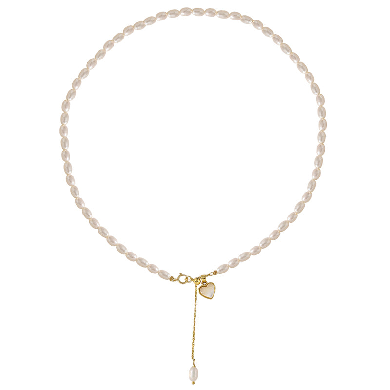 Freshwater pearl necklace femininity retro French freshwater white fritillary love pendant light advanced collarbone chain