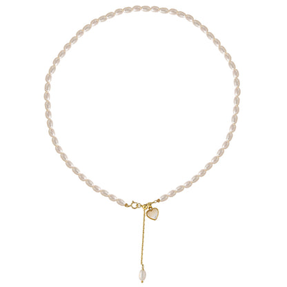 Freshwater pearl necklace femininity retro French freshwater white fritillary love pendant light advanced collarbone chain