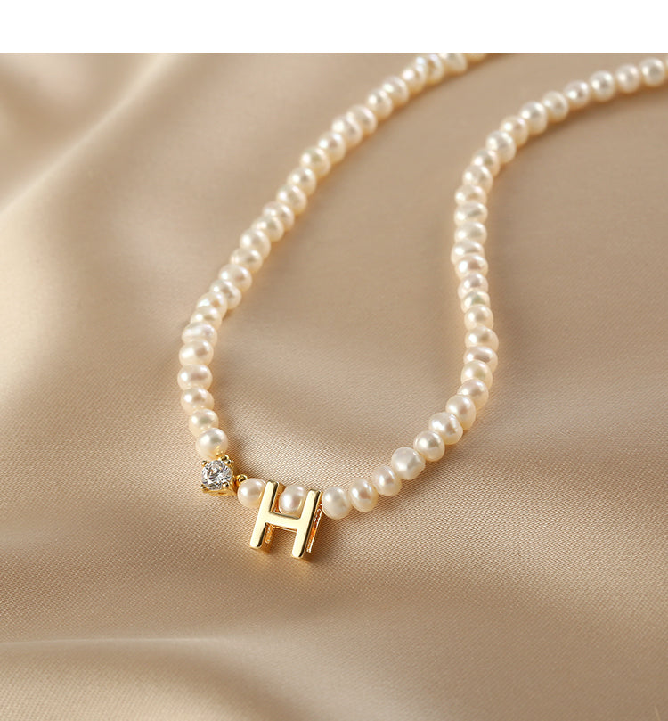 Natural pearl necklace women's letter pendant chain