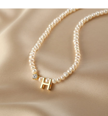 Natural pearl necklace women's letter pendant chain