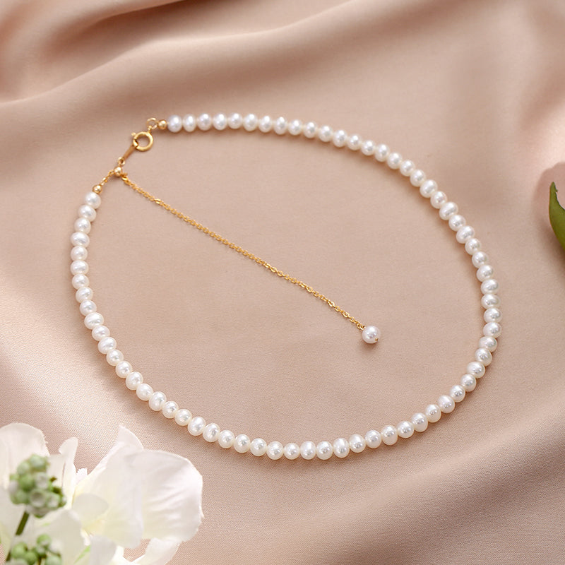 Natural Pearl Necklace Women's Adjustable Retro Choker Young Stackable