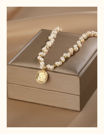 Natural Pearl Necklace Female, Clavicle Chain Vintage Irregular Sweater Chain