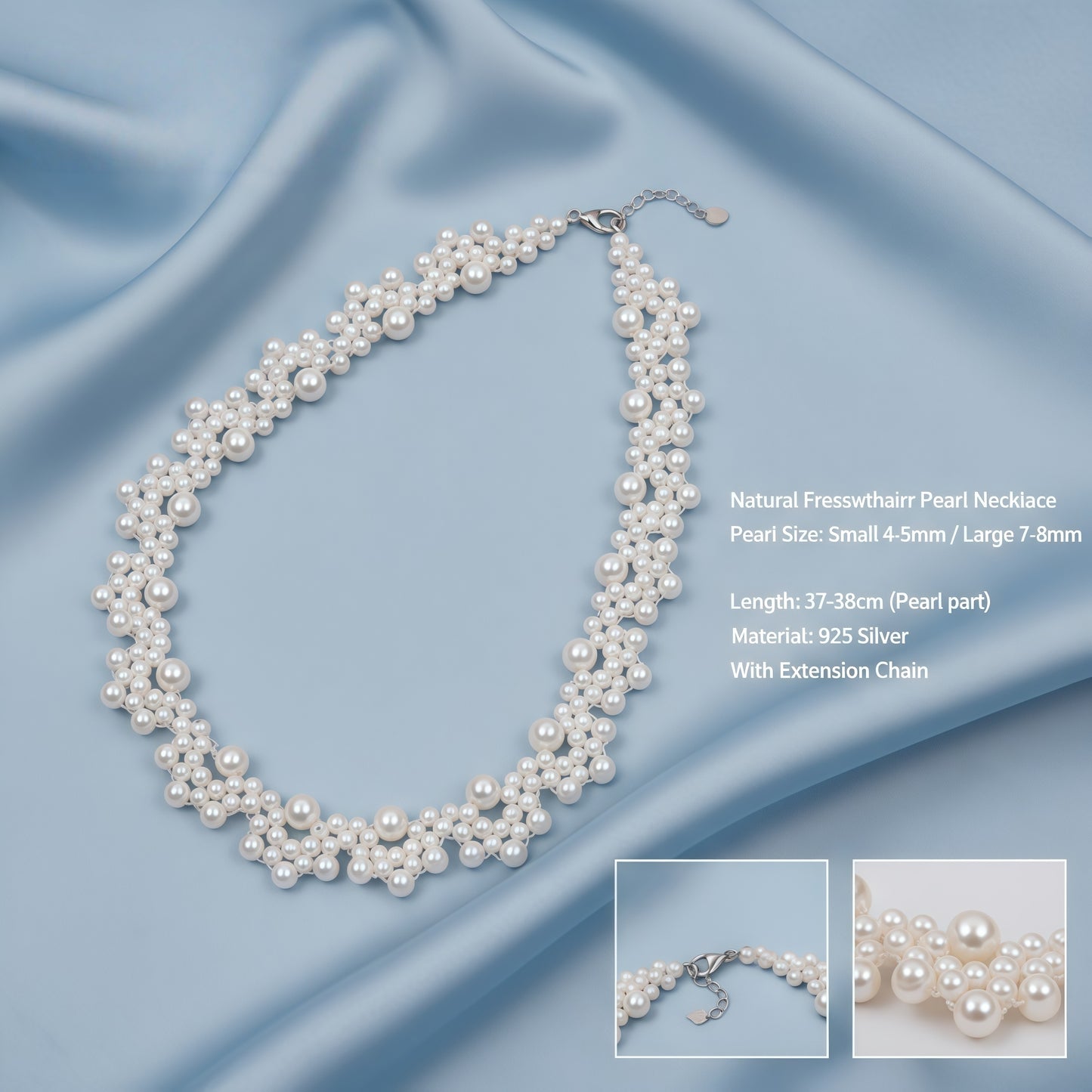 Hand-woven lace petal pearl necklace