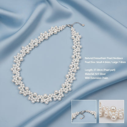 Hand-woven lace petal pearl necklace