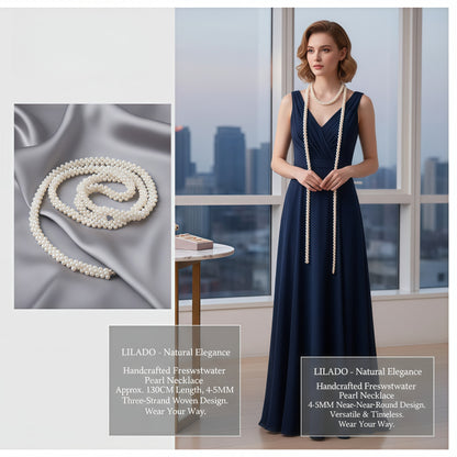 Hand-knitted long pearl sweater chain