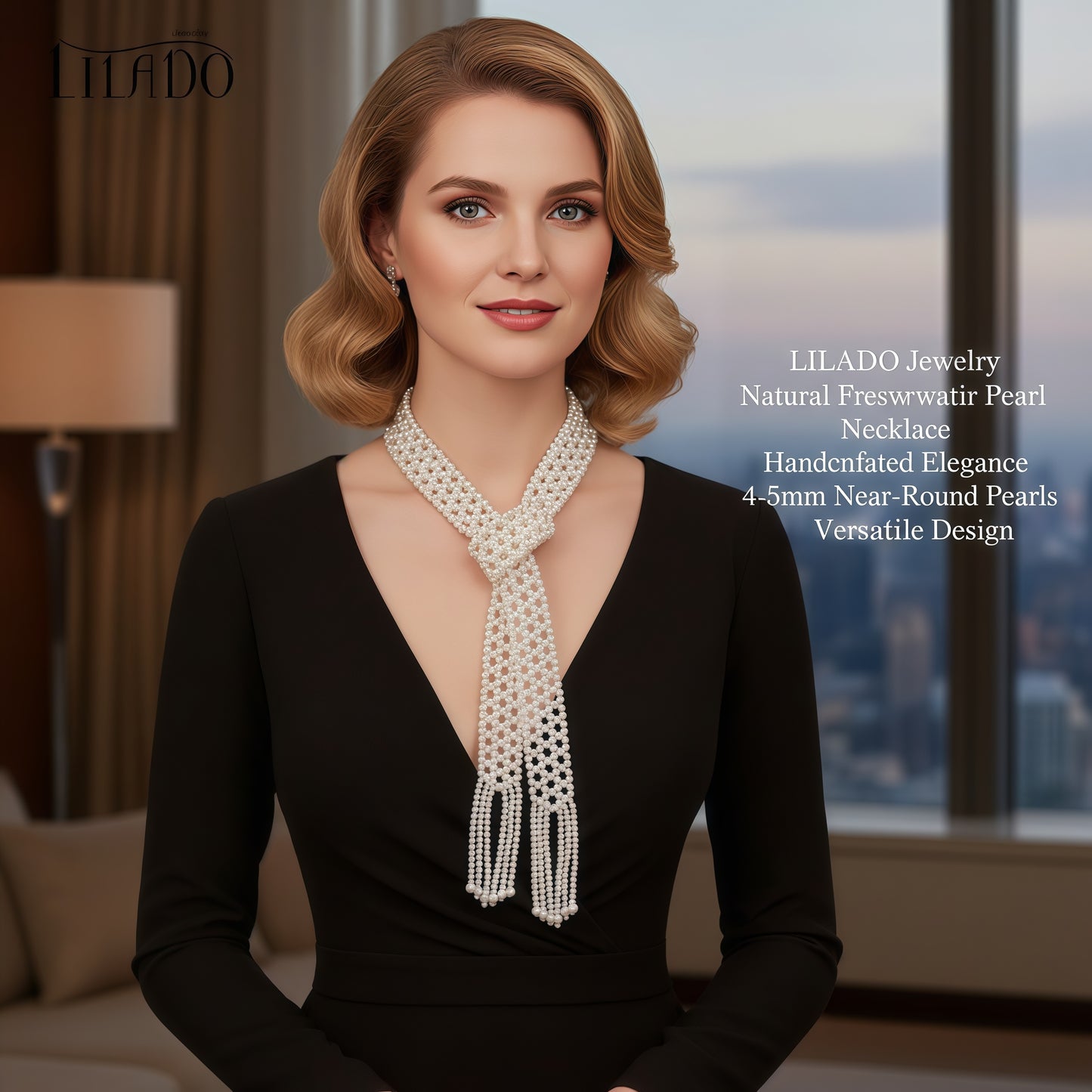 Long scarf with natural freshwater pearls