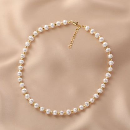 Natural freshwater pearl necklace fashion light luxury niche collarbone women's high sense original design beaded neck chain